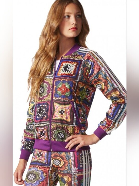 adidas Originals Jackets & Blazers - Adidas X FARM RIO Vibrant Bomber Crochita Patchwork Track Workout Jacket M HTF